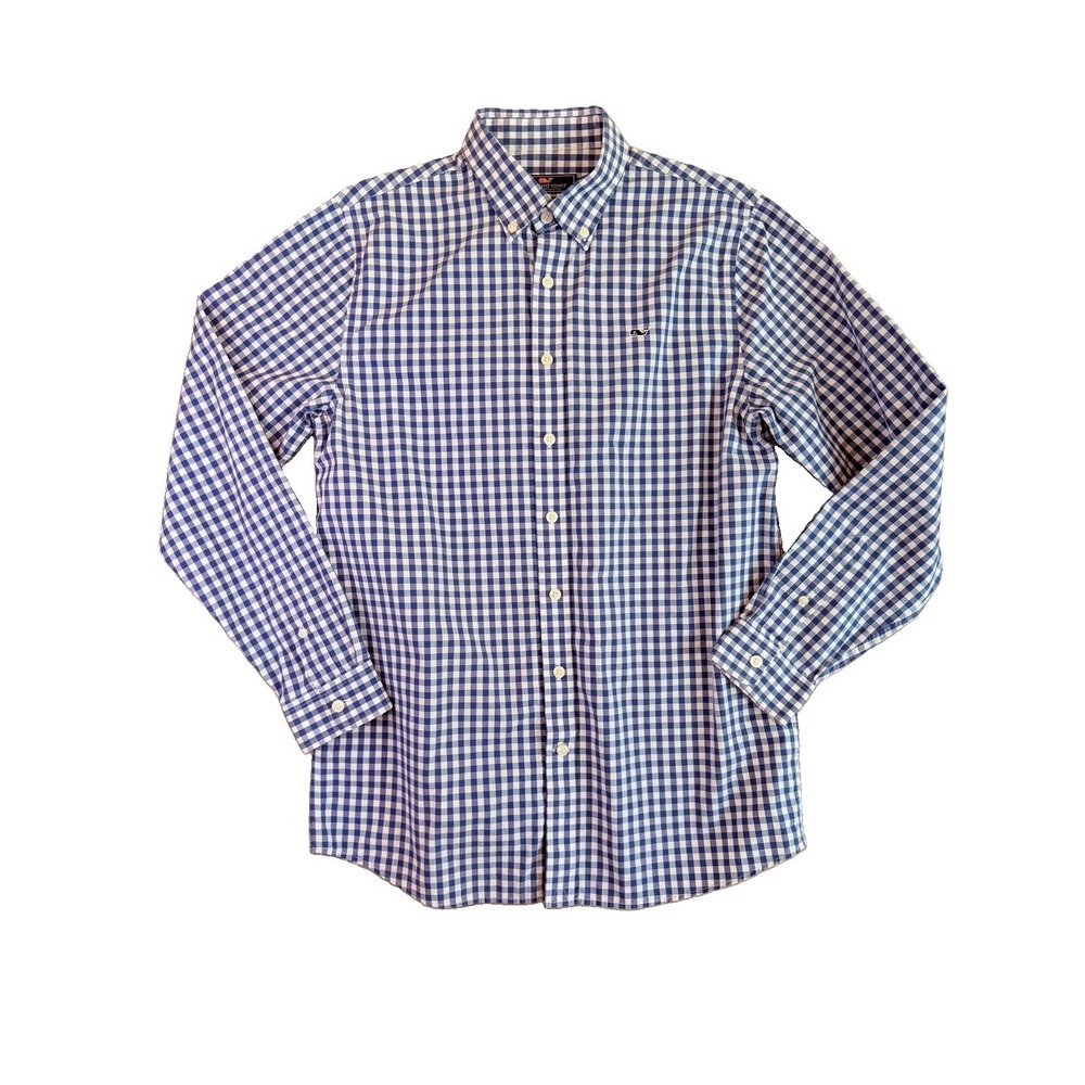 Vineyard Vines Kids Blue Gingham Whale Shirt Boys Sz XL 18 Long Sleeve Button Up
